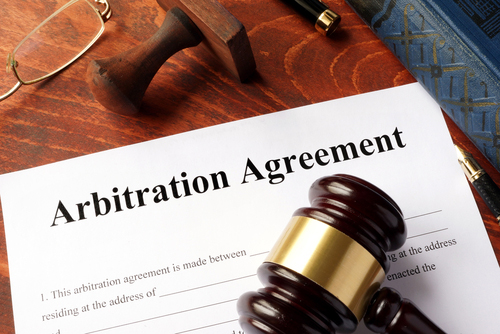 Arbitration agreement and gavel illustration